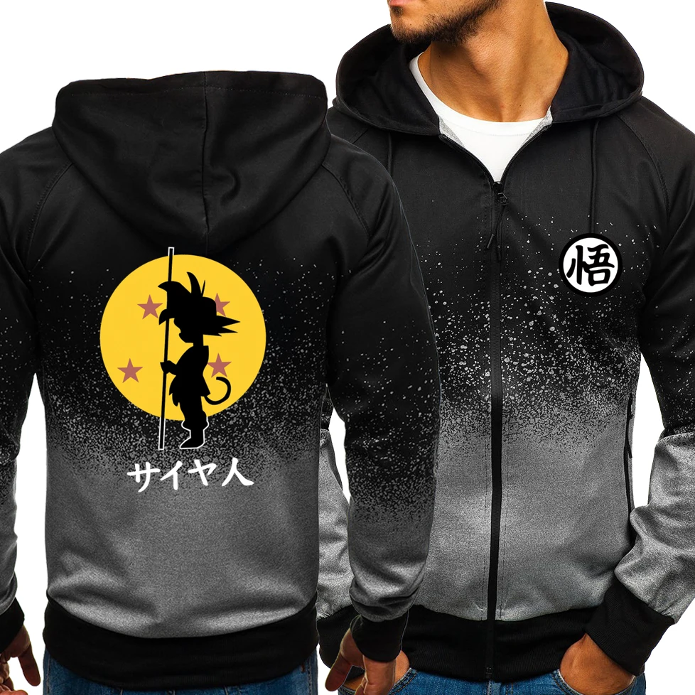 

New Spring Autumn Men Anime Z Goku Logo Hoodies Casual HipHop Harajuku Gradient Color Fleece Hooded Sweatshirts Zipper Jacket