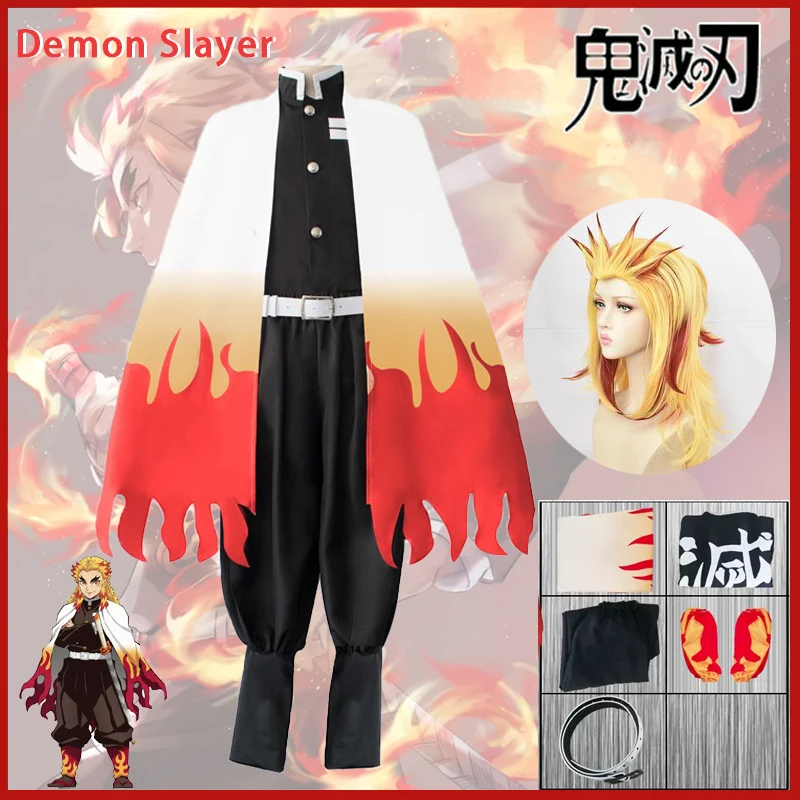 

Rengoku Kyoujur Cosplay Demon Slayer Kimetsu no Yaiba Custume Anime Clothes Uniform Clock Wig Party Masquera For Adults Children