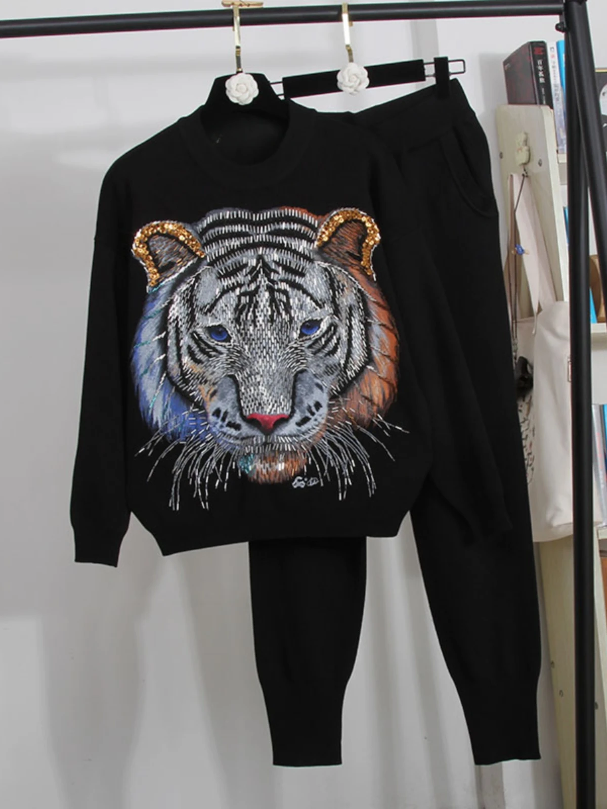 Осень-зима 2023 новые европейские комплекты брюк модный свободный вязаный свитер с