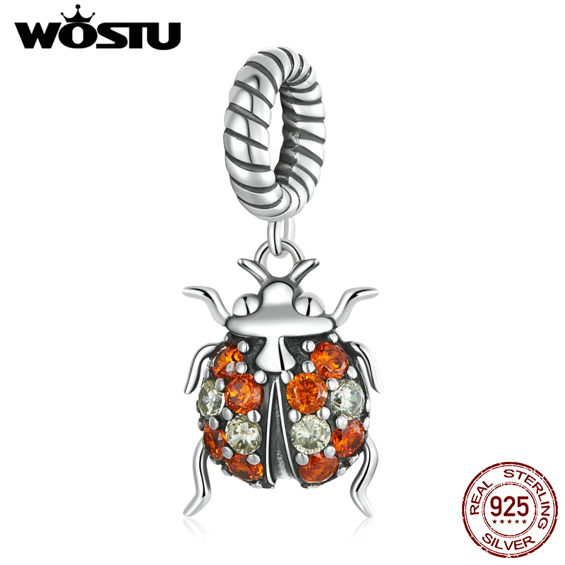 

WOSTU 925 Sterling Silver Delicate Insect Ladybug Charm Bead Pendant Fit Original Bracelet Necklace For Women Jewelry CQC2179