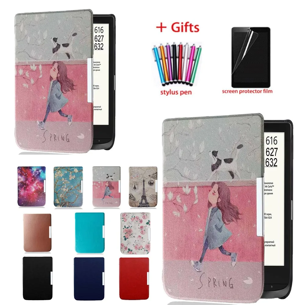 Pocketbook 633/606/628 Color Basic 4 Touch Lux 5 Ereader Ebook Cover Case + Protector Screen Film +Stylus Pen