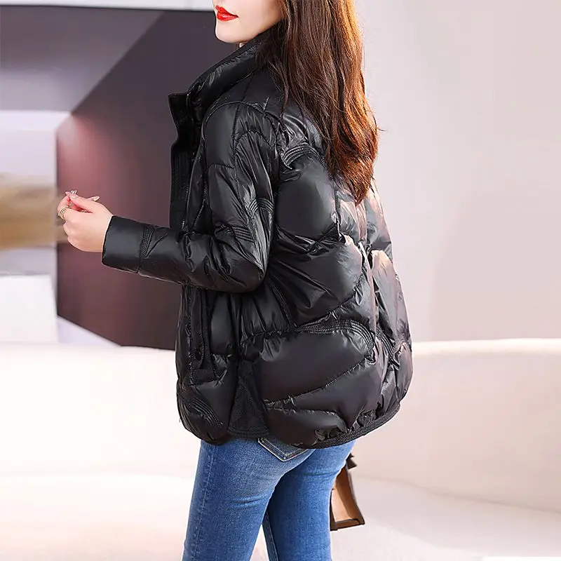 2023 News Winter Women Short Jackets Casual Thick Warm Stand Collar Coat Female Winter Outwear Loose White Duck Coat M31