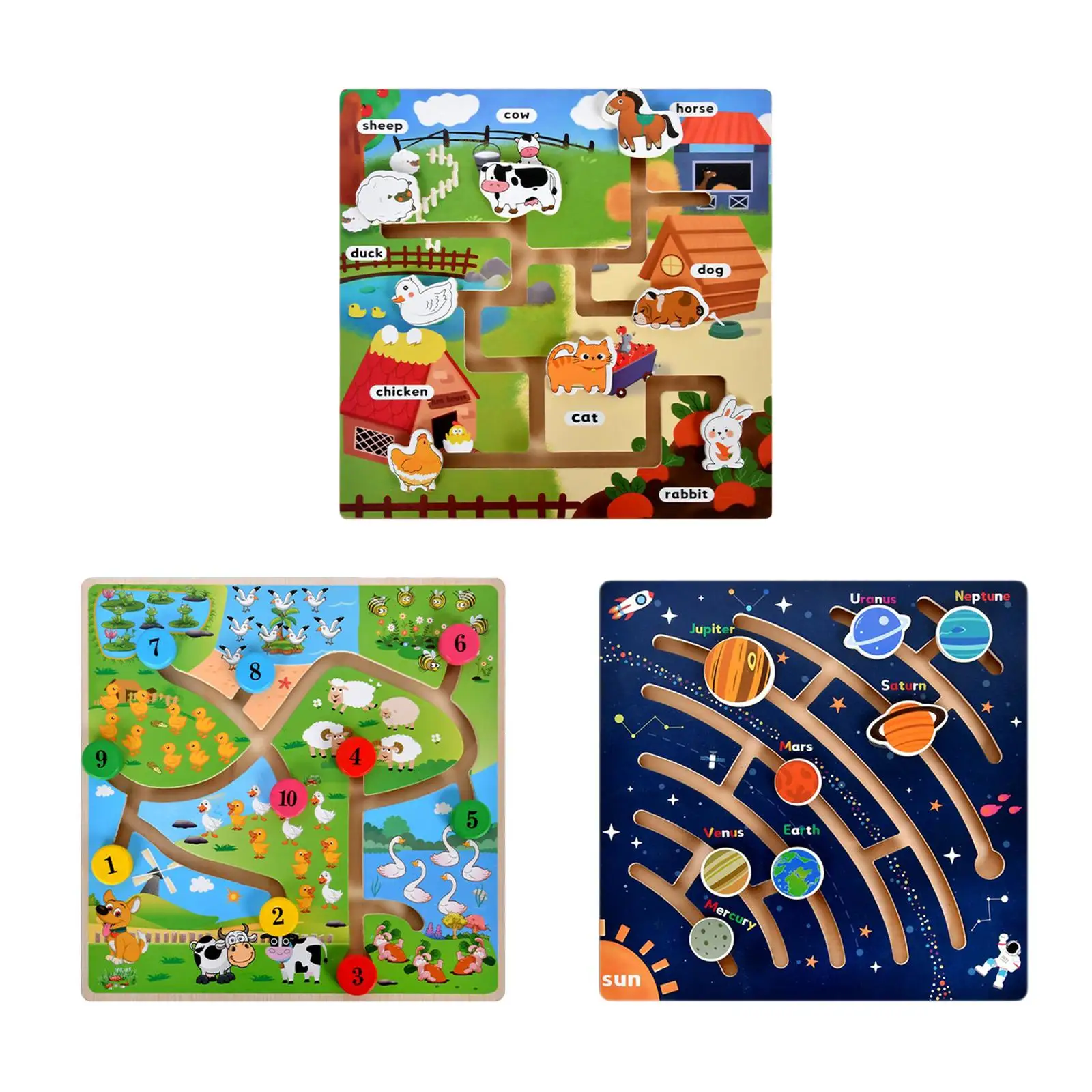 

Wooden Maze Toys Fine Motor Planet Puzzle Toy for Preschool Boys Girls