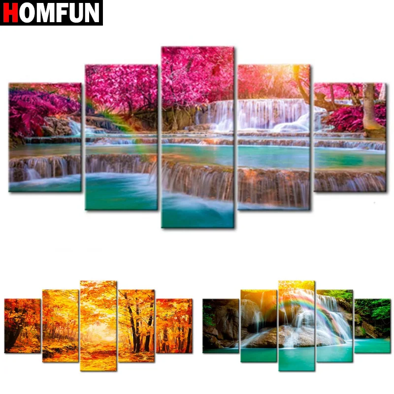 

HOMFUN 5pcs 5D Diamond "Scenery Waterfalls" Diamond Embroidery Full Round/ Square Diy Diamond Painting Cross Stitch Home Decor