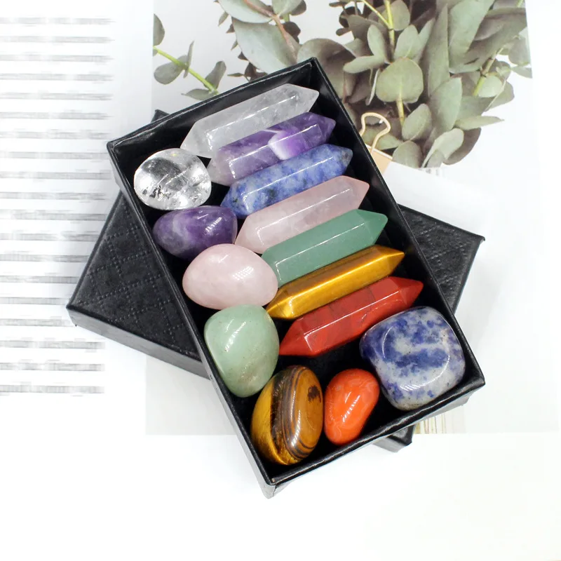 

Красочный хрустальный необработанный камень, натуральный хрустальный столбик, Набор шестигранных камней, Аметистовые украшения, поделки