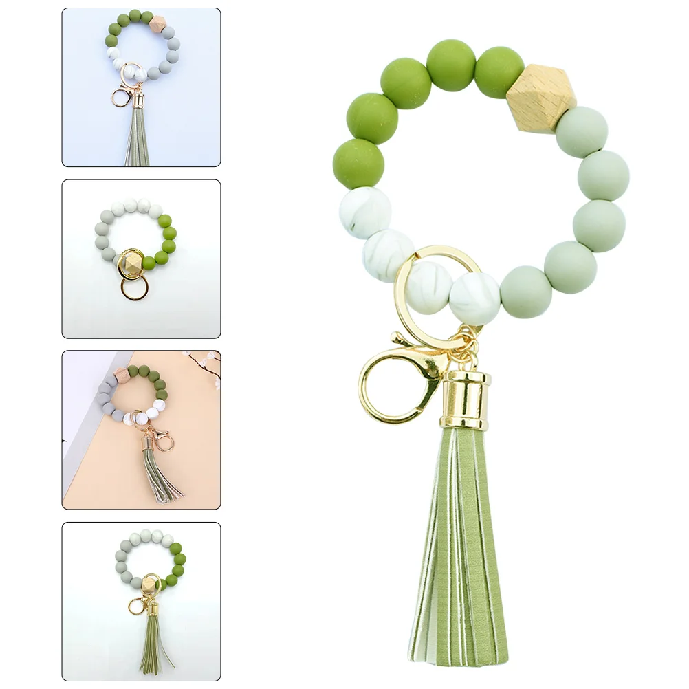 

Silicone Bracelet Key Keychain Chain Wristlet Beaded Tassel Chains Blue Bead Ring Bulk Wrist Kit Strap Cell Lanyard Circle
