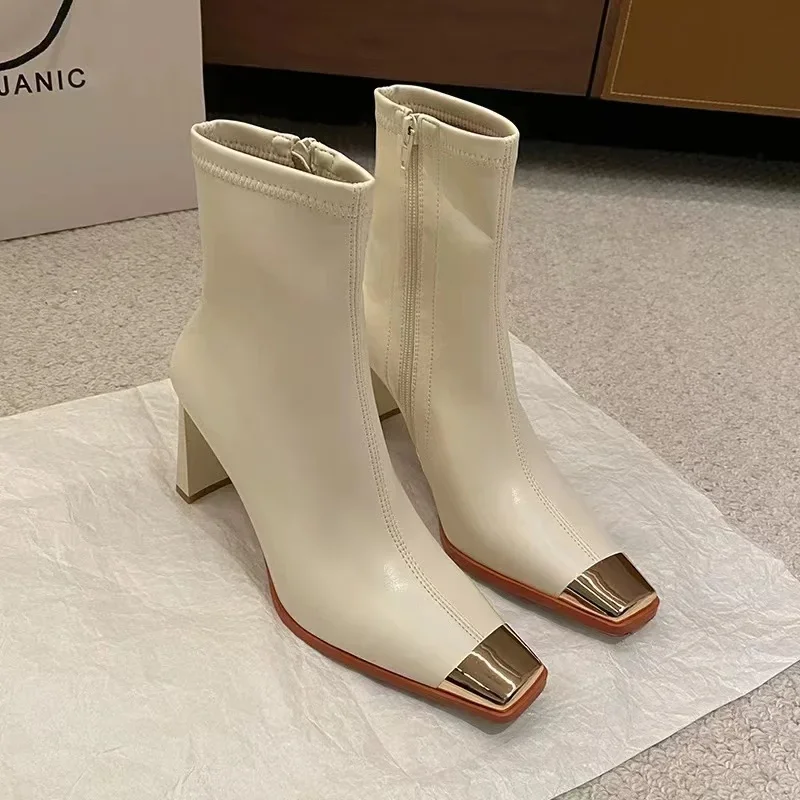 Женские ботинки на высоком каблуке молнии сзади осенне-зимняя обувь женские