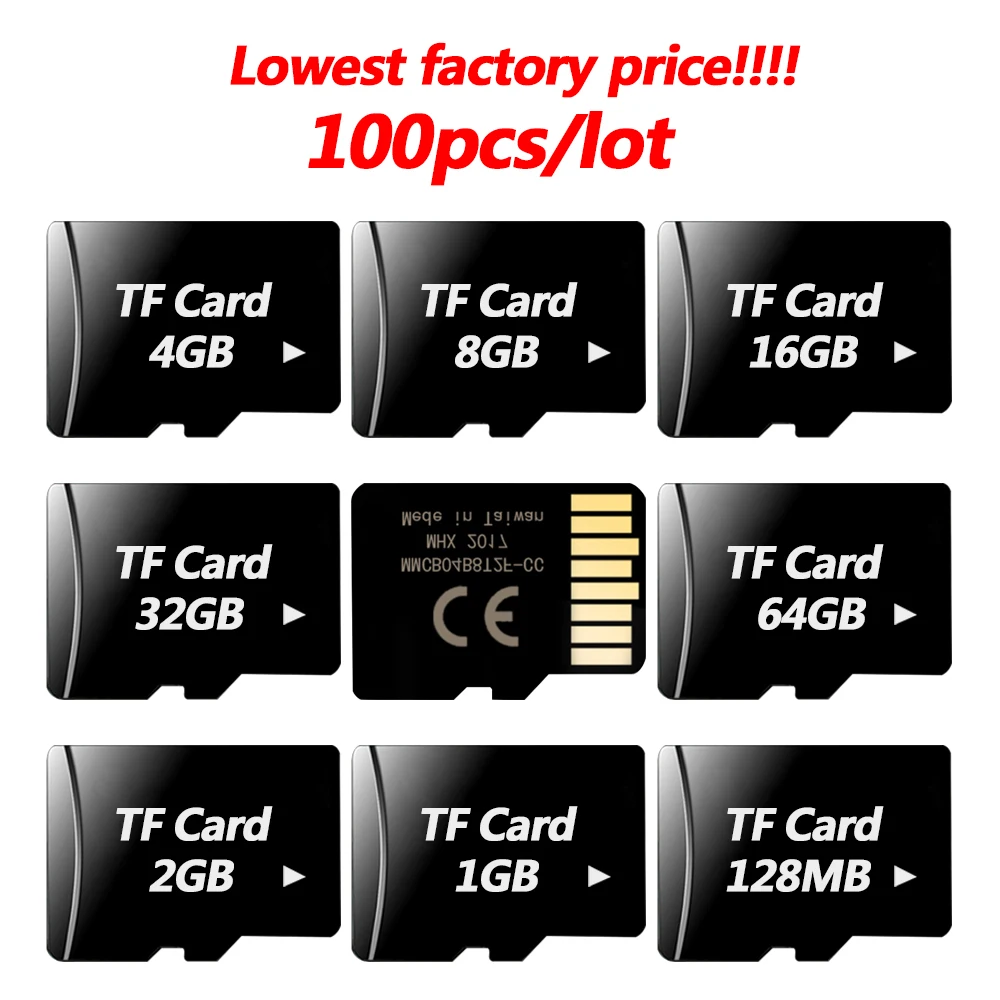 100pcs High Speed Read and Write Memory Card128MB SD External Storage 64GB TF/SD 512M gift card reader 16GB 8GB100%Real Capacity