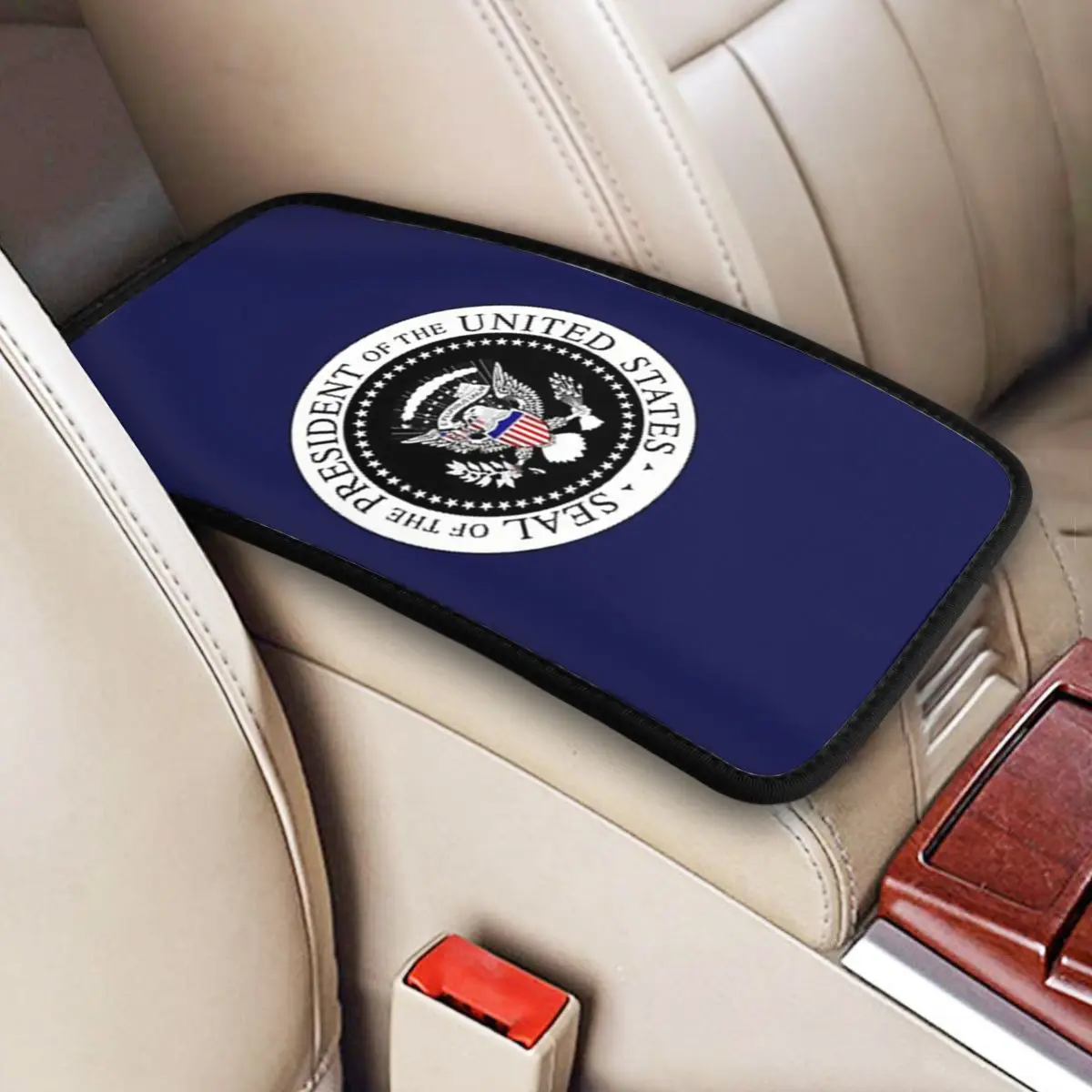 

Car Armrest Cover Mat Leather American Presidential Seal Center Console Cover Pad USA Election Auto Interior Breathable
