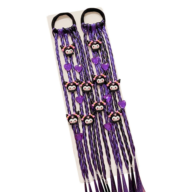 Милый мультяшный аниме Kuromi фиолетовая коса синтетические волосы лошадиный Хвост