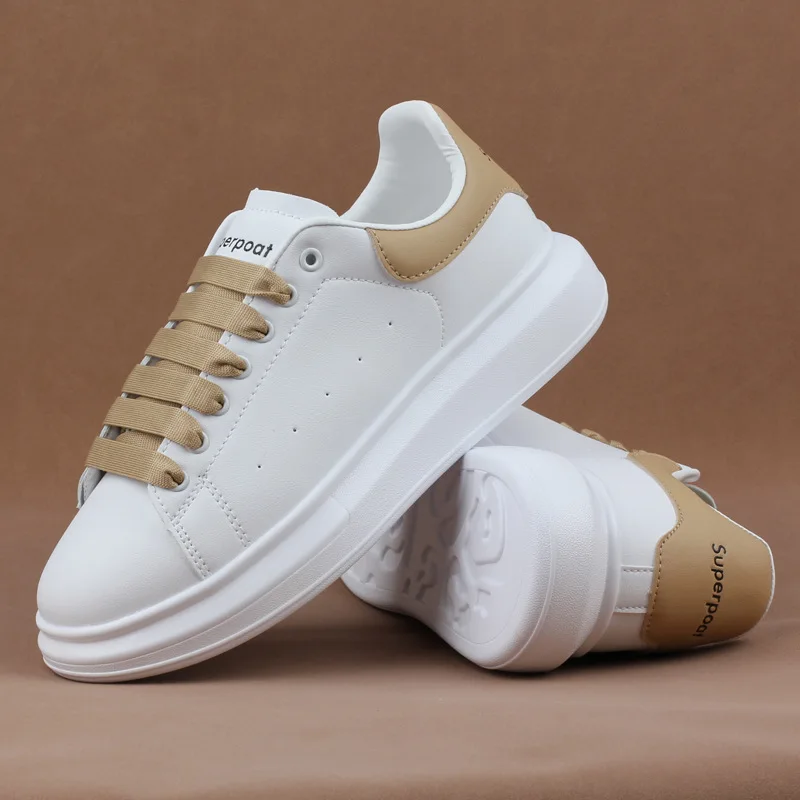 

Spring Women Men Couple Casual Shoes Thick-soled White Sneakers Sport Shoes Women Lace Up Flats Vulcanize Skate Chunky Shoes