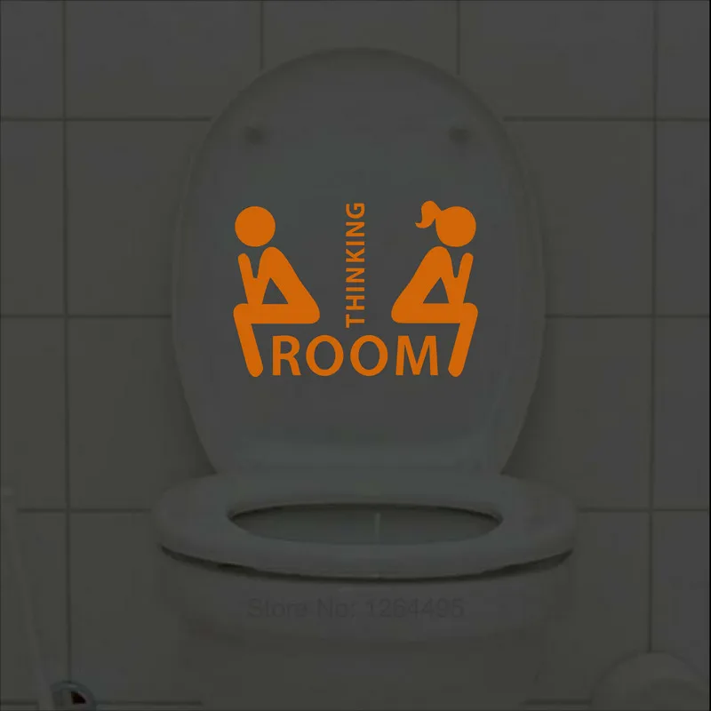 Фото Funny Thinking Room Luminous Toilet Sticker Cartoon Glow in the Dark Bathroom Sticker Washroom WC Wall Decoration Sticker Decal №3