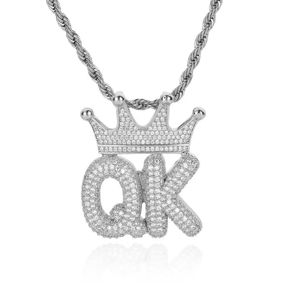 TopBling Hip Hop A-Z Custom Letter Pendant Necklace Charm Crown Buckle 18K Real Gold Plated Jewelry