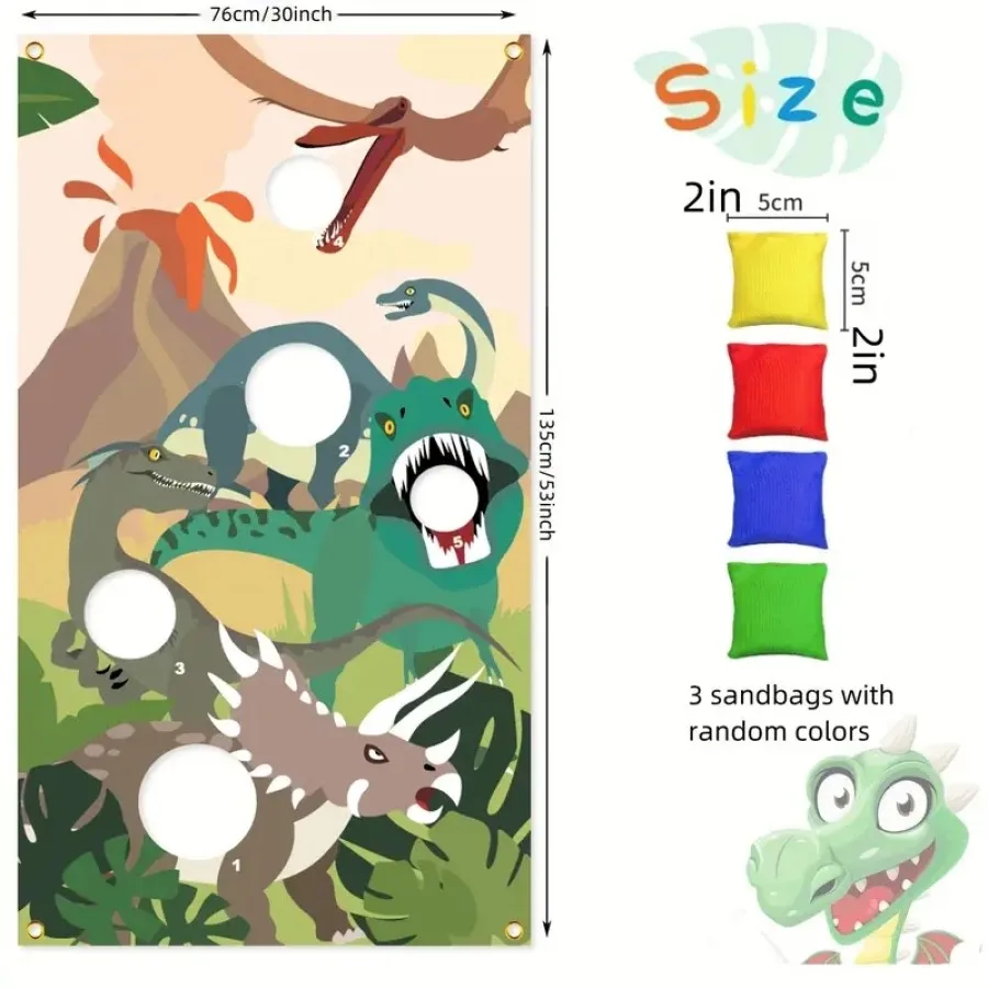 1 Набор креативный баннер для игр в виде динозавров с 3 мешками песка