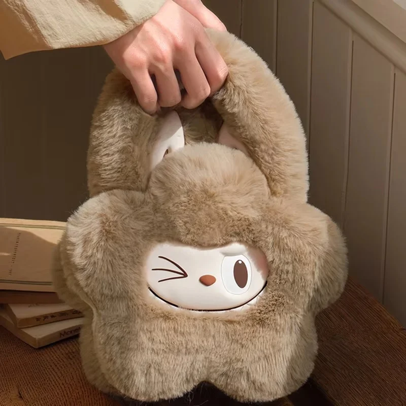 Подлинная большая сумка Labubu The Monsters Classic Series коричневая с цветком внутри и снаружи