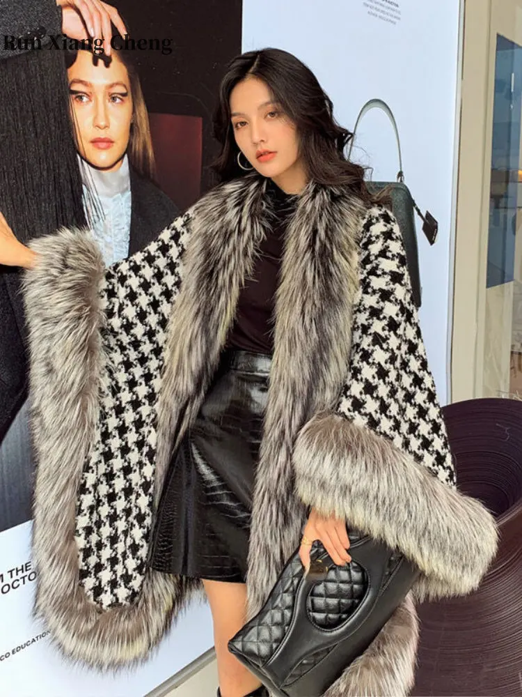 Winter Women's Cold Coat 2023 Faux Fur Coat Women's Elegant Thickened Luxury Designer Temperament Plush Jacket Shawl Fur Cape