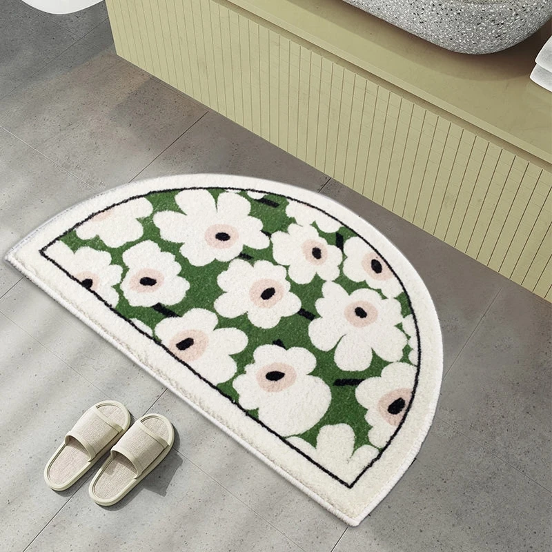 

Daisy Flower Bath Mat Rug Entrance Doormat Non-Slip Kitchen Floor Mat Bedroom Carpet Half Round Water Absorbent Bathroom Rugs