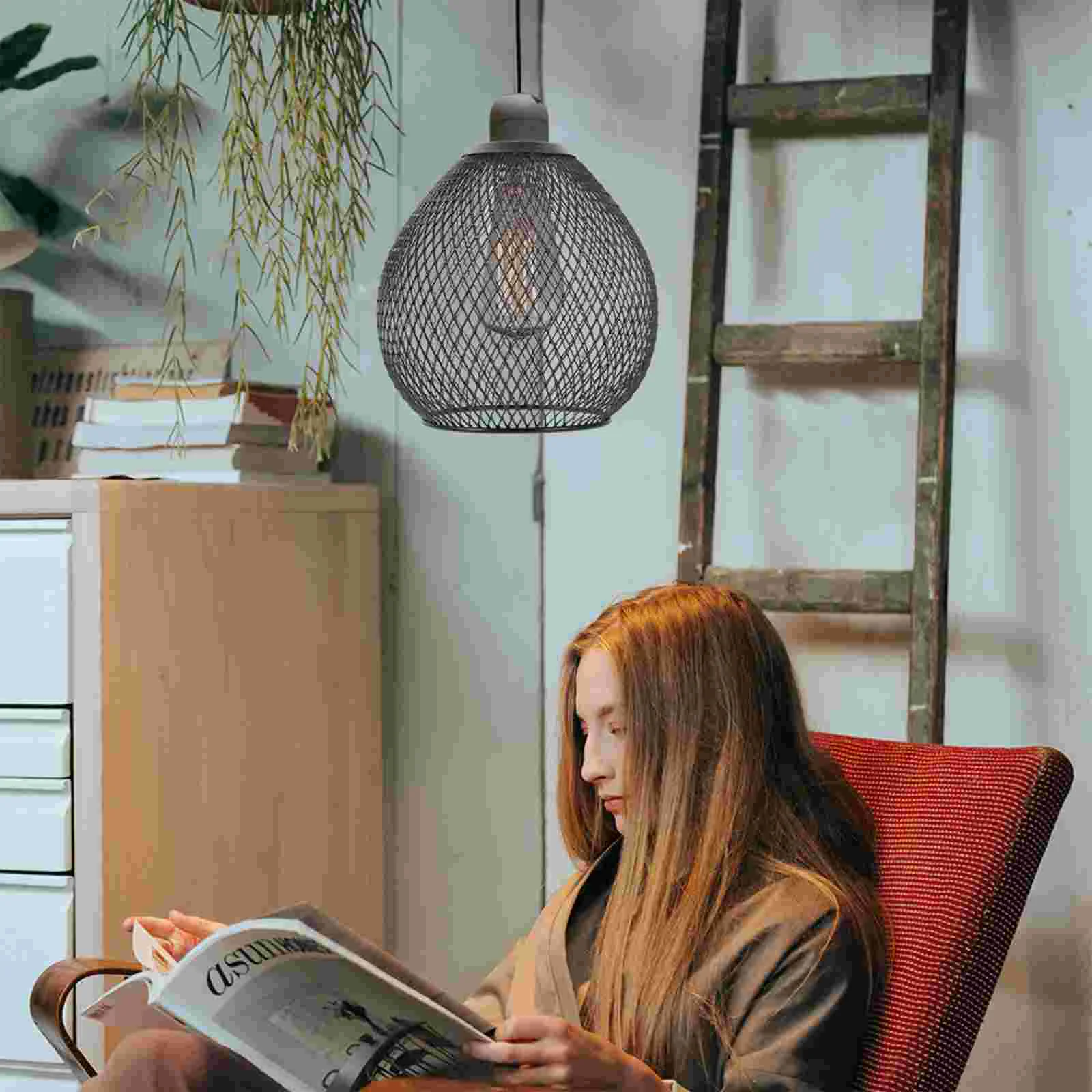 

Wrought Iron Hollow Lampshade Pendant Shades Hanging Light Cover Japandi Decor Vintage Household Metal Mesh