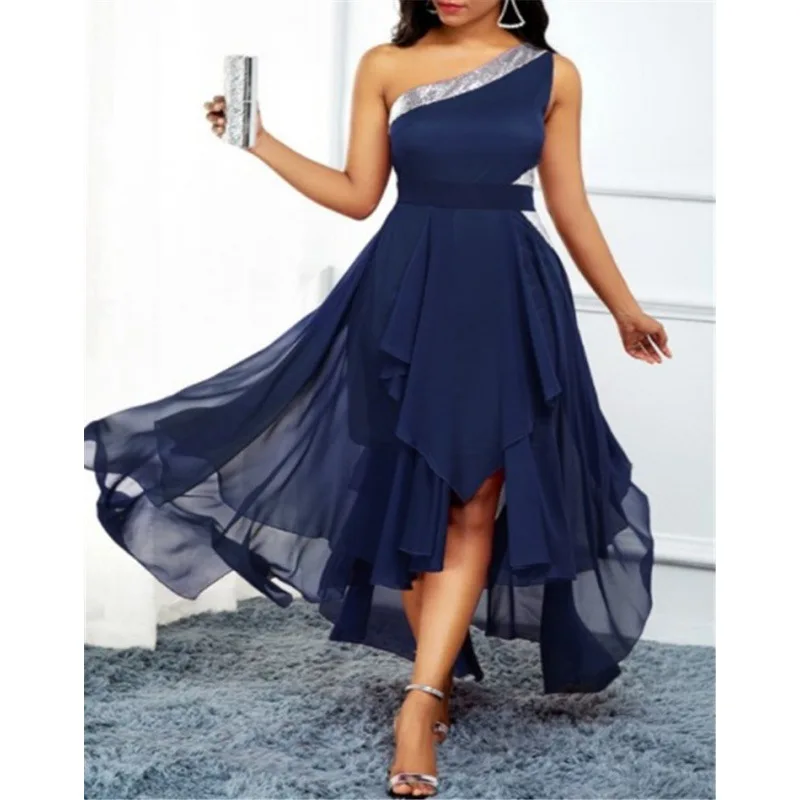 

Maxi Dress Elegant Irregant Sleevless One Shoulder Length Dress Bridesmaid Cocktail Korean Fashion Summer Party Clothes