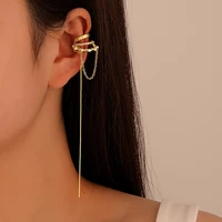 earrings for women c shape fake piercing earrings korean fashion inlaid pearls single long fringed earrings jewelry 2022