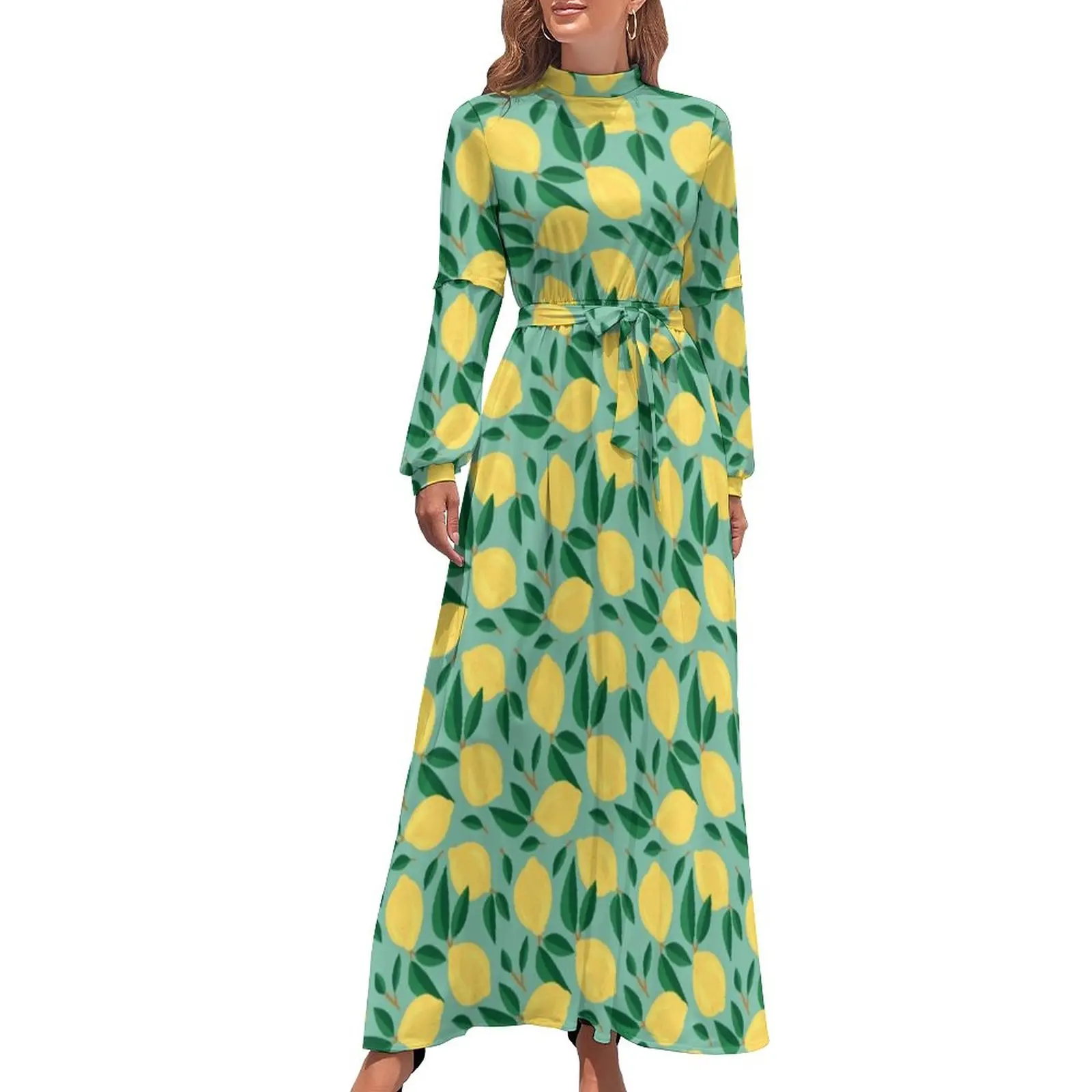 Marley Lemon Dress Cute Fruit Print Sexy Maxi Dress Stylish Beach Long Dresses High Waist Design Clothes