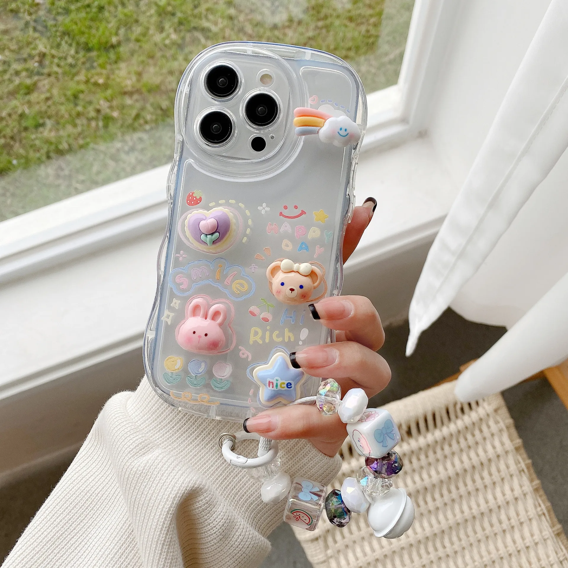

3D Cute Cartoons Bear Star Soft Phone Case For iPhone 11 13 12 14 Pro Max X S XR 7 8 Plus SE Keychain Shockproof Cover