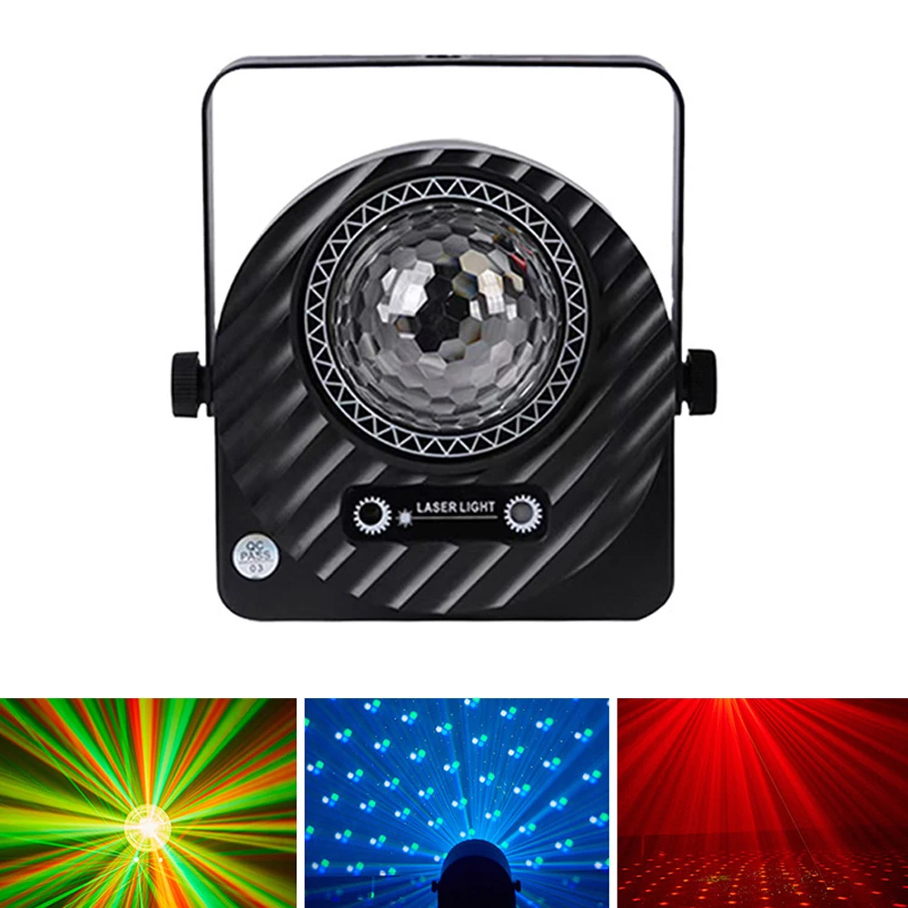 2 in 1 Laser Pattern Party Lights with Strobe Effect 20W DMX / Remote Control Dj Disco Light Stage Magic Ball Lamp with RG Laser