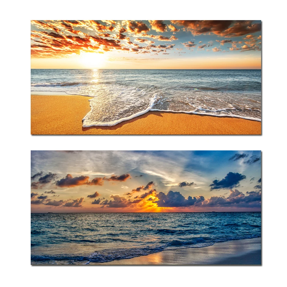 

Sea Beach Painting Posters Landscape Canvas Prints Seascape Art Pictures for Living Room Modern Wave Sunset Wall Decor Cuadros