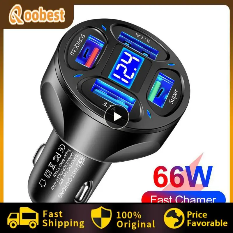 

Universal Car Charger 66w 4usb Digital Display Car Charger Adapter Fast Charging Cigarette Lighter Multifunctional Car Supplies