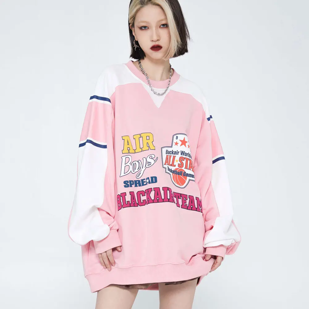 

Sweetshirts Woman Letters Print Cotton O-neck Pink Top Women 2022 Streetwear Harajuku Casual Pullover Oversize Sweatshirt