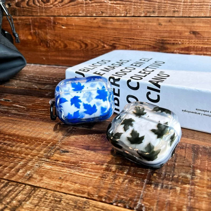 Фото Простой чехол для наушников IMD с узором кленового листа и кольцом для Airpods Pro, Pro2, Pro3, 1, 2, 3, 4 №5