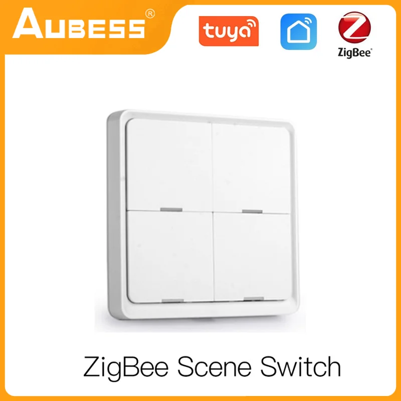 

Умный выключатель Aubess Tuya Zigbee, беспроводной переключатель с 4 клавишами, управлением через приложение, поддержкой умного дома
