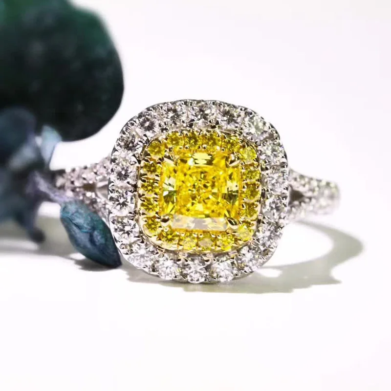 

925 Sterling Silver Color Diamond Ring Princess Girl Square Yellow Diamond Topaz Gemstone Wedding Solid Silver Jewelry Rings Box