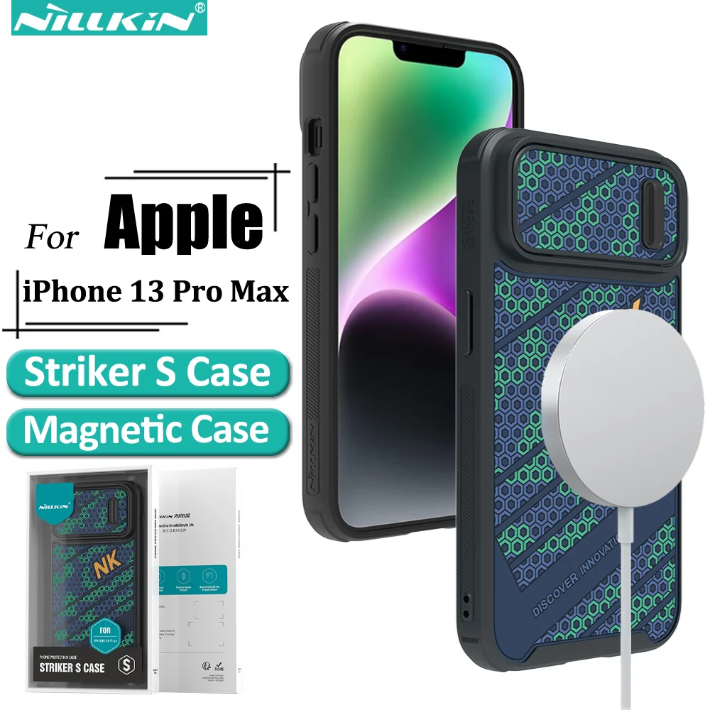 

Nillkin for iPhone 13 Pro Max Case, Striker S Magnetic Torsion Spring Cover Design Protect Lens Back Cover