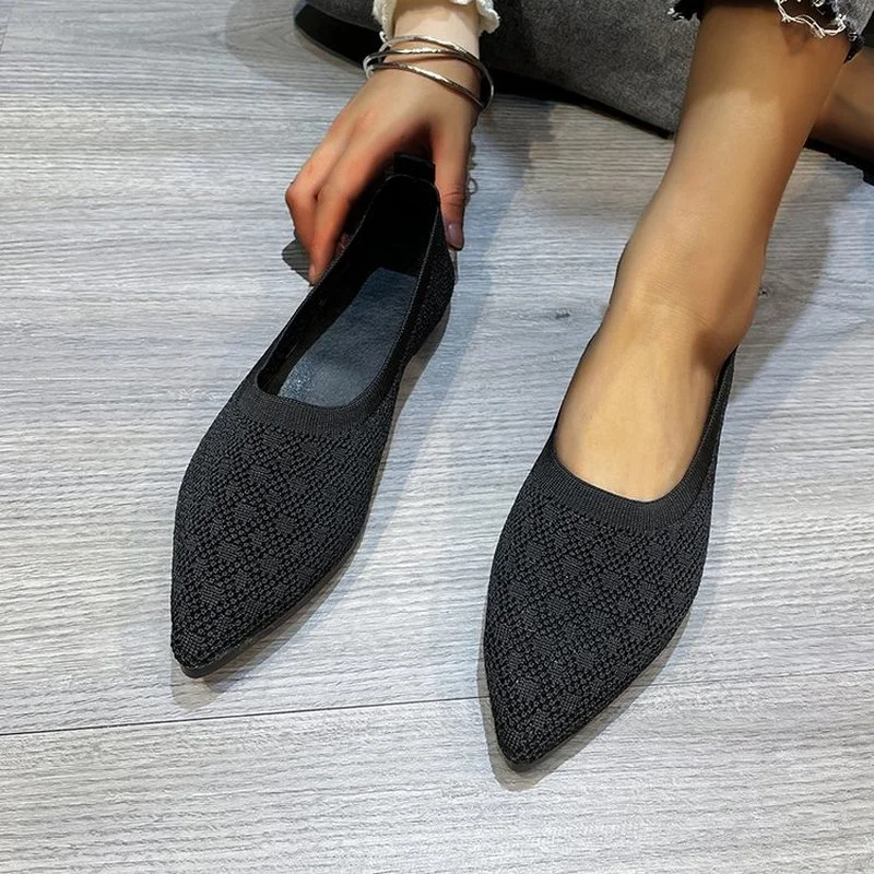 

2022 Women Mesh Breathable Pointed Toe Ladies Comfort Ballet Flats Slip on Shallow Loafers Office Flat Boat Shoes Women Shoes