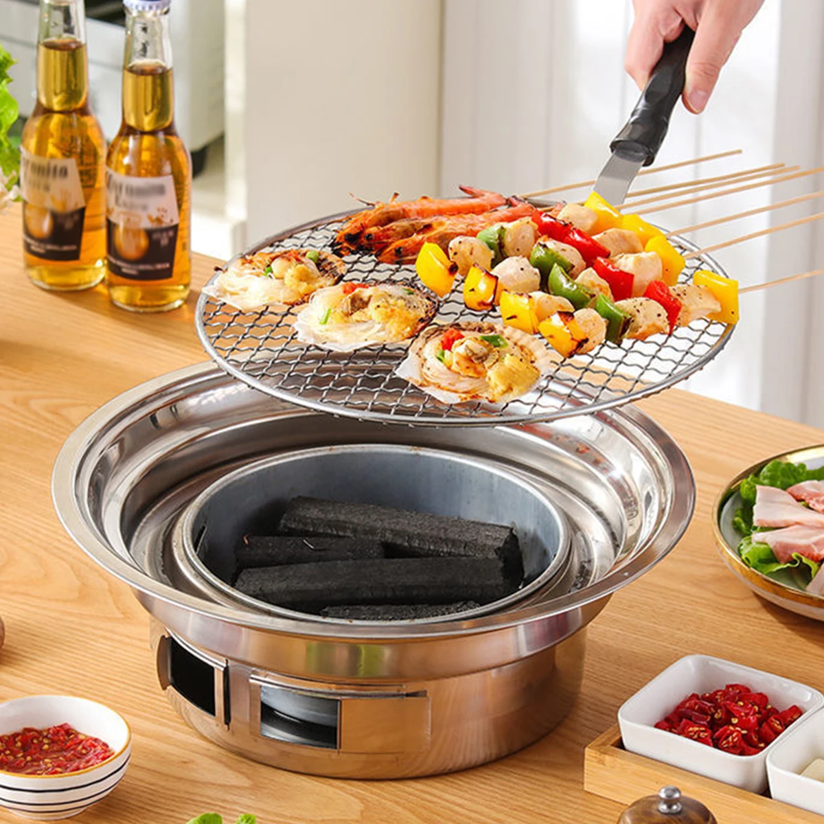 

BBQ Charcoal Grill Korean BBQ Grill Non-stick Stainless Steel Charcoal Stove Portable Camping Grill Stove Multi-function