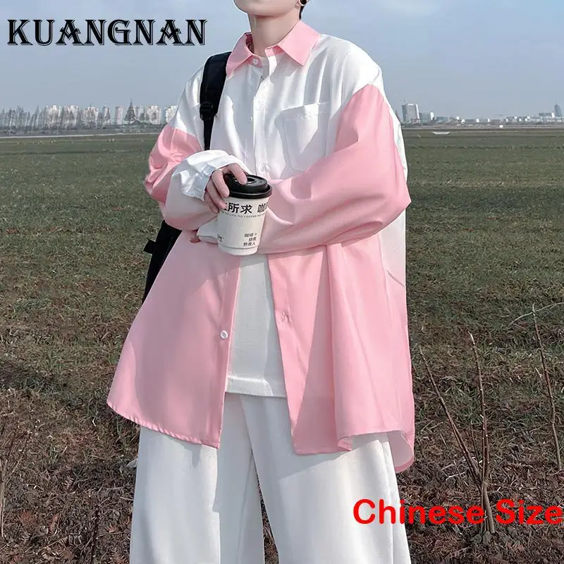 

KUANGNAN Gradient Long Sleeves Shirts Man Vintage Shirt for Men Cool Blouse Luxury Men's Clothing Sale Top Items 2XL 2023 Spring