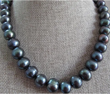 

18"9~10mm natural tahitian black baroque pearl necklace