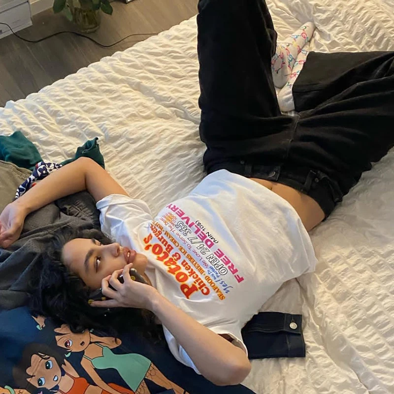 

90S Sevimli 2000s estetik mektup baskı mavi bebek Tees Y2K Streetwear o-boyun kısa kollu kırpma kadın moda clothes vintage shirt