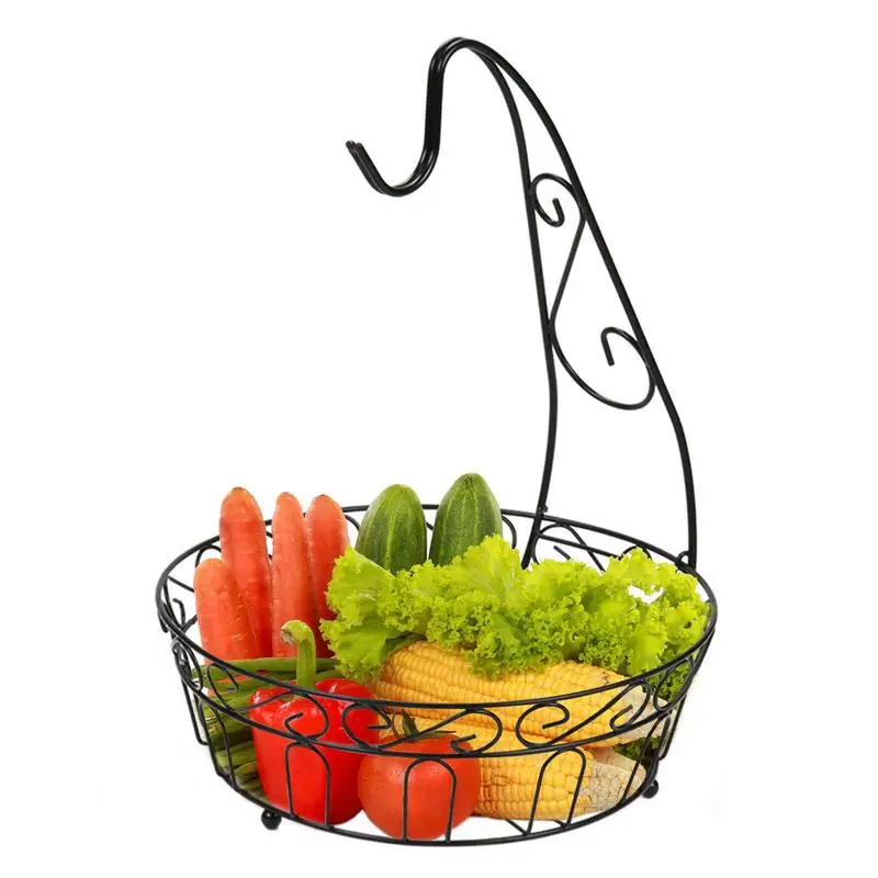 

Fruit Holder For Kitchen Countertop Fruit Basket Iron With Banana Hanger Rustproof Sturdy Storage Basket Detachable Decorative