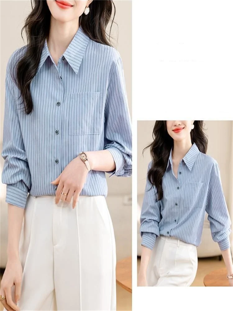 Полосатая рубашка для женщин блузки свободная профессиональная женская одежда