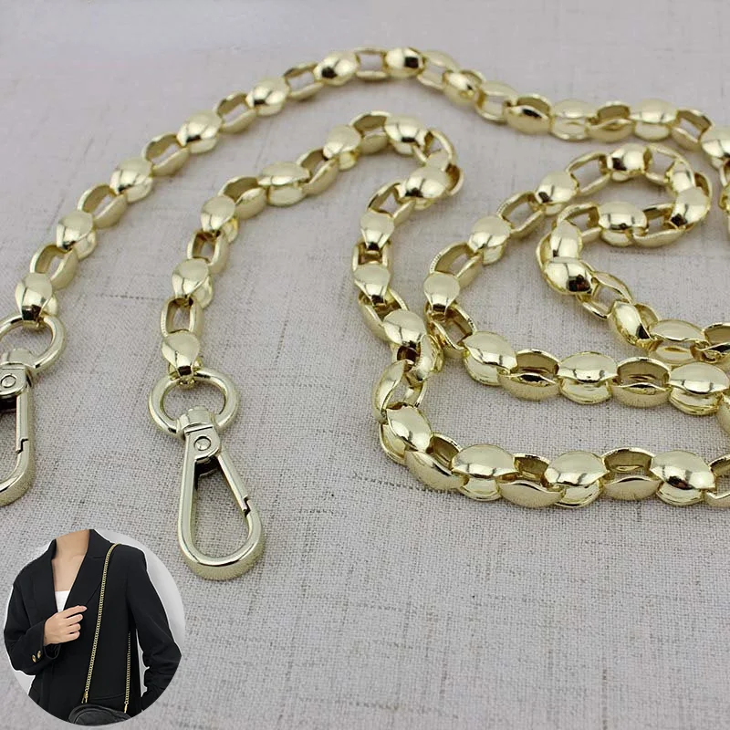 Fashion 60CM 100CM 120CM 9mm Wide Light Gold Chain Bags Purses Strap Accessory Factory Quality Plating Cover Wholesale