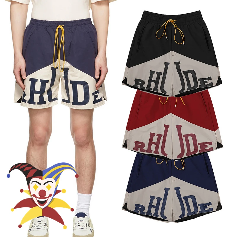 

2023ss Patchwork Rhude Shorts Men Women Top Version Mesh Zipper Logo RHUDE Breeches