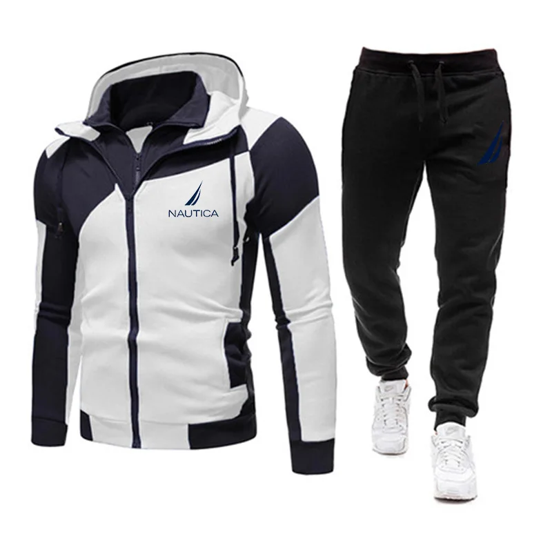 Brand New Nautica Autumn and Winter Fashion Jacket Set Men's Printed Casual Double Zipper Handsome Jogging Fitness Sportswear