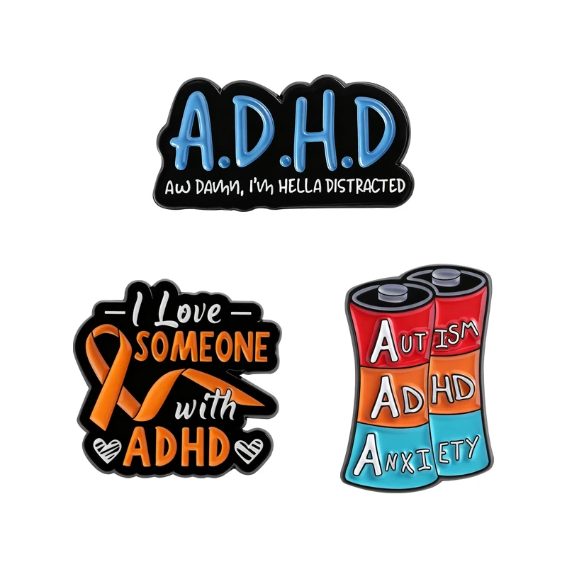 Фото Брошь ADHD AUTISM ANXIETY, эмалированные булавки, я люблю кого-то с АДХА, броши для осведомленности о психическом здоровье, значок на лацкане, ювелирное изделие, подарок другу №1