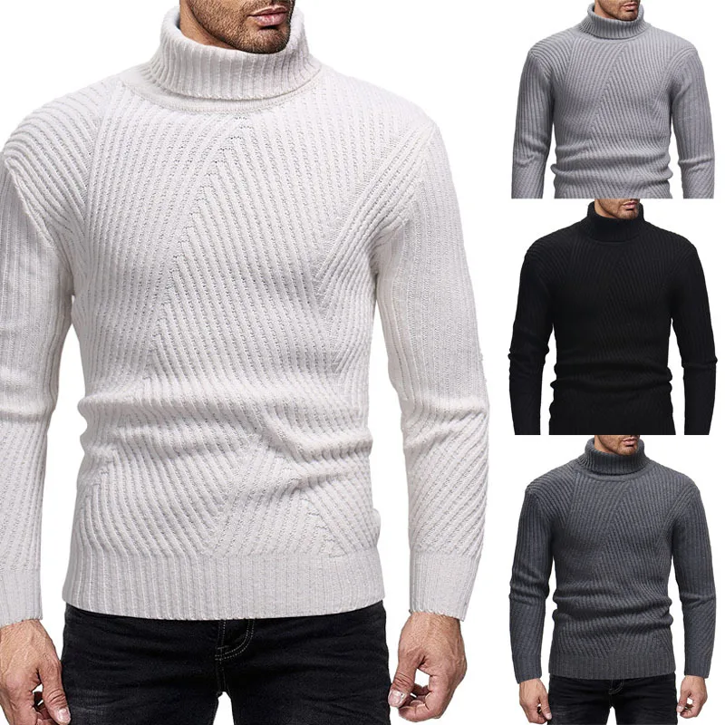 Men's Turtleneck Striped Knit Sweater