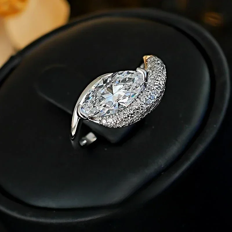 Легкое серебряное кольцо XUYUANFEN Curve Horse Eye 925 инкрустацией из высокоуглеродистым