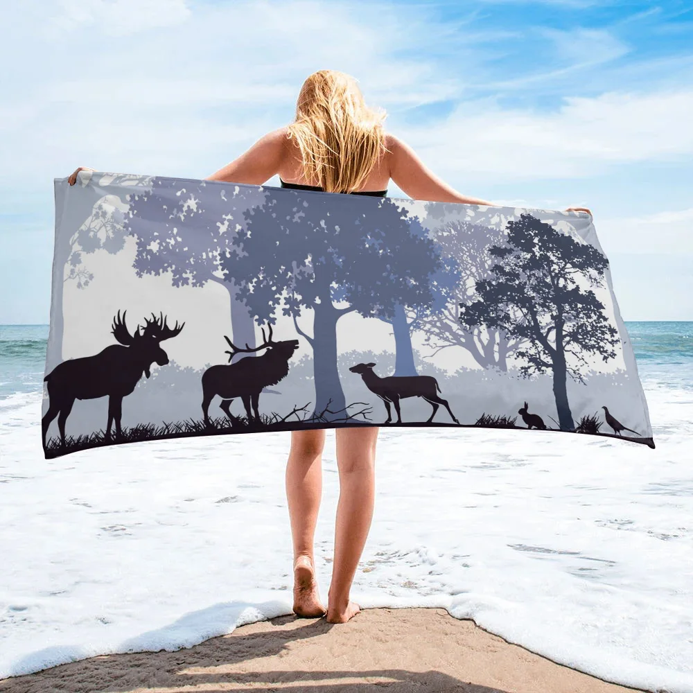 

Animal Deer Forest Black Rabbit Large Bath Towel Camping Bathroom Accessories Microfiber Beach Towel Home Bath Towels for Adults