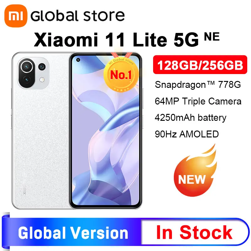 Глобальная версия Mi 11 Lite 5G NE смартфон 128 ГБ/256 ГБ 90 Гц Восьмиядерный Snapdragon 778G камера