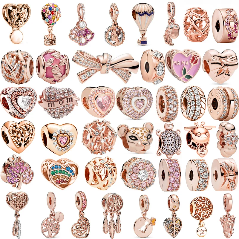 

45 Kinds Pink Gold Color Dreamcatcher Flowers Tree Balloon Clip Bead Necklace Fit Original Charms Bracelets DIY Jewelry